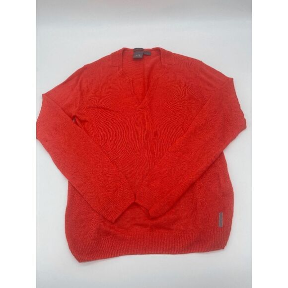 AX Armani Exchange Linen Top V Neck Long Sleeves Collared Sz S Orange - Picture 5 of 12